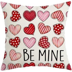 AACORS Valentines Day Pillow Cover 18X18 Inch Colorful Heart Be Mine Decoration Holiday Home Decorative Cushion Case for Sofa Couch Decor AA325-18