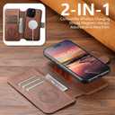 Leather Flip Wallet Case for iPhone 16 Pro Max - 2-in-1, Detachable Magnetic Cover with Built-in Stand, MagSafe Wireless Charging Compatibility, Card Slots, Kickstand, Shockproof Design (Brown)