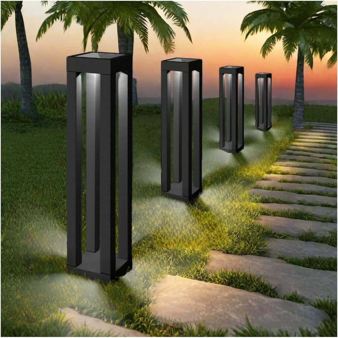 Solar Powered Outdoor Floor Lamp, Stainless Steel Solar Street Lights, Solar Floor Lamp Waterproof Deck Lights for Garden, Yard, Pathway, Porch (19"H - Pack of 4)