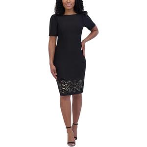 Jessica Howard Women's Elbow Puff Sleeve Boat Neck Lazer Cut Hem Sheath Dress (Black, Size 6)