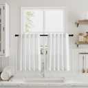 Off White Cafe Curtains 24 Inch Length 2 Panels Set Back Tab Linen Kitchen Curtain Over Sink Country Farmhouse Semi Sheer White Short Curtains for Basement RV Laundry Camper Half Small Window