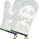 ANNA QUEEN Oven Mitts Set of 2 with Clear Silicone Shell and Panda Print Cotton Lining, Heat Resistant Kitchen Oven Gloves Pot Holders