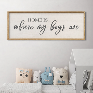 LuZhiQiang kids Playroom Wall Decor Home Is Where My Boys Are 40"×15" Modern Nursery Mom and Her Sign for Plaque Boys Room Playroom Large Wood Framed Wall Hanging Art