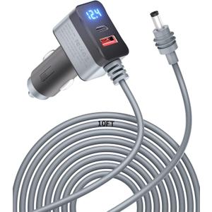 3 in 1 Starlink Mini Cable 12V Adapter 10FT Car Charger for Starlink Mini Power Cable Cigarette Lighter Adapter DC 12V-24V with Digital Display, Durable USB C PD 36W and USB A 18W Port Gray 18AWG 3M