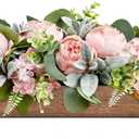 Flower Table Centerpieces for Wedding Pre-Made Artificial Peony Hydrangea Dining Table Decorations Wood Tray with Fake Flowers for Living Room Office Bar Kitchen Table(Pink)