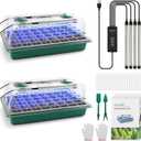 BlumWay Seed Starter Tray with Grow Light,2 Pack 80 Cells Seedling Tray Kit with Humidity Dome/Indoor Plant Starter Kit, Adjustable Brightness Plant Germination Trays