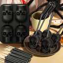 2 Set Halloween Skull Mold Kits 8 Cavity Silicone 3D Skull Baking Pans Cake Mold & 24 Wooden Skewers Bakeware for Halloween Ice Cupcake Chocolate Candy Apple Pizza Jelly Candy Pudding