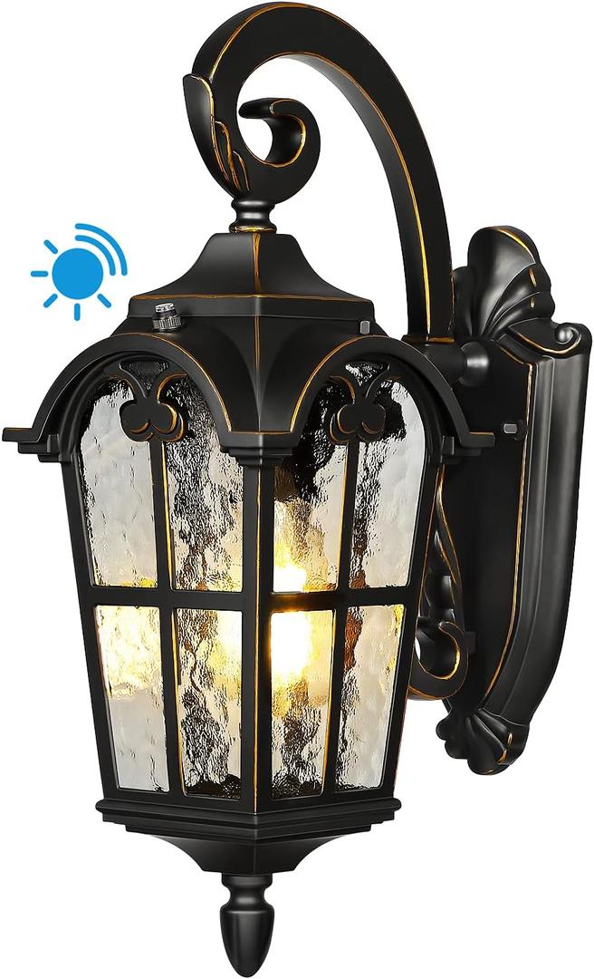 DEWENWILS Dusk to Dawn Outdoor Wall Light, Waterproof Exterior Light Fixture, Black Roman 17.7" H Wall Mount Sconce Porch Lights, Outside Wall Lantern for House, Garage, Patio, E26 Socket