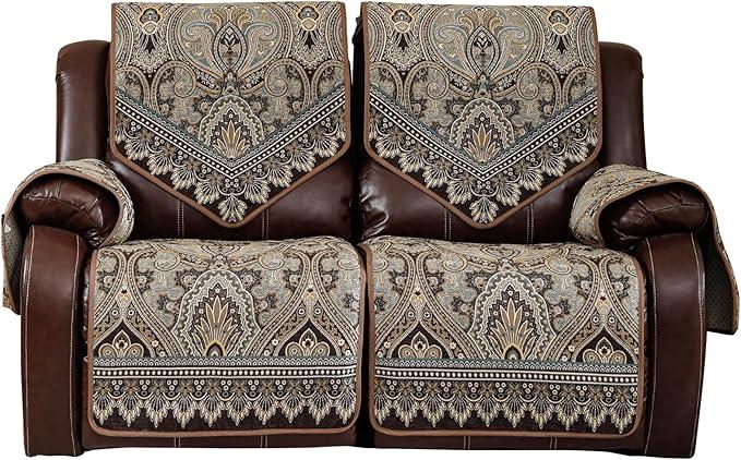 LUFEIJIASHI Waterproof Recliner Sofa Covers Non-Slip Recliner Couch Covers for 2 seat, Split Washable Jacquard Reclining Couch Covers Furniture Protecto (FLKF-Brown, 2 Seater)