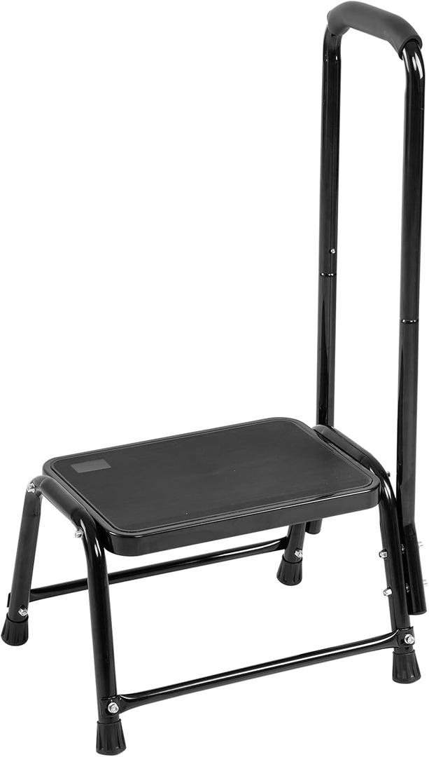 Leekpai Step Stool with Handle for AdultsSeniors Heavy Duty Holds 350 lbs.Stepping Stool for Elderly Adults, Attractive Black for Kitchen (17x12x4 Inch (Pack of 1))