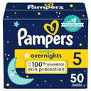 Pampers Overnight Diapers - Swaddlers Overnights - Size 5, 50 Count, Disposable Baby Diaper, Night Time Leak and Skin Protection