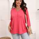 IRISGOD Womens Plus Size Tops V Neck 3/4 Sleeve Casual T Shirts Loose Plain Tunic Tees (XL)
