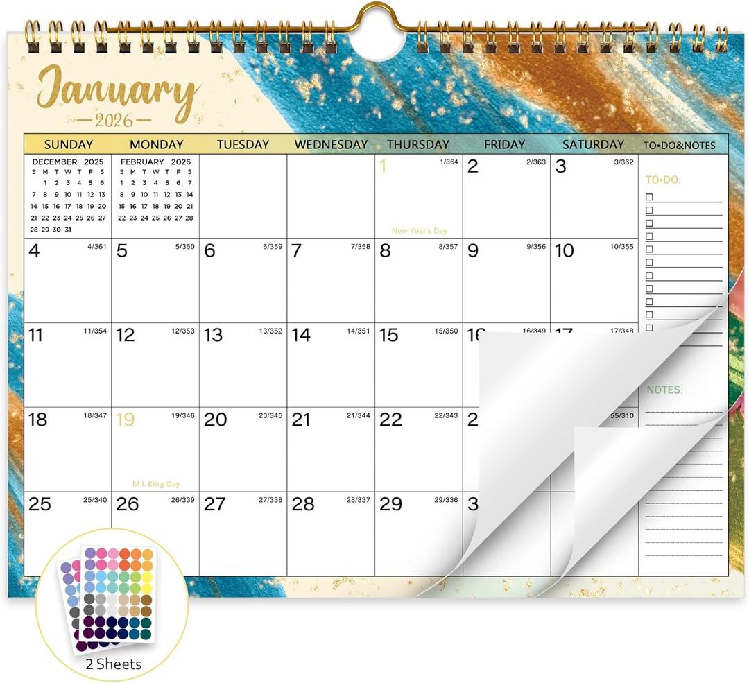 3 x 2026 Calendar, 2026 Wall Calendar, 18 Month Wall Calendar 2026-2027, January 2026 to June 2027 Calendar with Twin-Wire Binding, Hanging Hook and Julian Dates, 11" X 8.5" (Drift Sand)