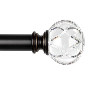 KAMANINA 1 Inch Curtain Rods 32 to 58 Inches (2.6-4.8 Feet) Telescoping Black Curtain Rod for Windows, Decorative Drapery Rod with Crystal Netted Texture Ends