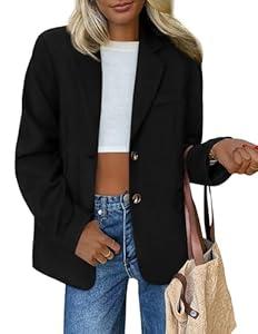 PRETTYGARDEN Blazers for Women Business Casual 2025 Fall Fashion Dressy Oversized Faux Suede Suit Jackets Work Office Clothes (Black, Large)