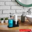 Glass Mouthwash Dispenser for Bathroom, 16 OZ Mouthwash Dispenser with Pour Spout and Wood Cup Holder and Tray, Mouth Wash Bottle Container, Black Kitchen Bathroom Decor and Accessories