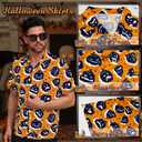 Men Halloween Shirt Fun Pumpkin Print Button Up Shirts Casual Hawaiian Short Sleeve Shirt Holiday Aloha Shirts (Orange, XL)