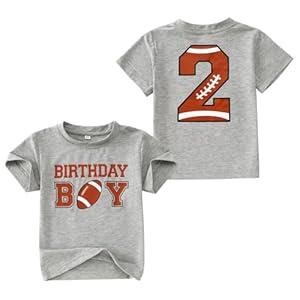 GLIGLITTR Birthday Boy Shirt Toddler Football Birthday Graphic T-Shirts Kids Football B-Day Short Sleeve Tee Tops, (Grey, 2T)