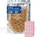 BELLE KR Clear Mylar Bag 8"x12" - Pack of 100, 8 Mil Thick - 2 Quart Stand Up See Through Mylar Bags for Food Storage with Label Stickers