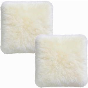 Genuine Sheepskin Chair Pad 2 Pack Anti Slip Design Natural Wool Soft and Comfortable Suitable for Home Living Room Sofa Bedroom Dining Room(18x18 Inch,Cream White)