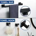 5 Pieces Bathroom Hardware Accessories Set Matte Black, 16Inch Square Towel Racks Set for Bathroom, SUS304 Stainless Steel Towel Bar Set, Bath Accessories Sets Wall Mounted