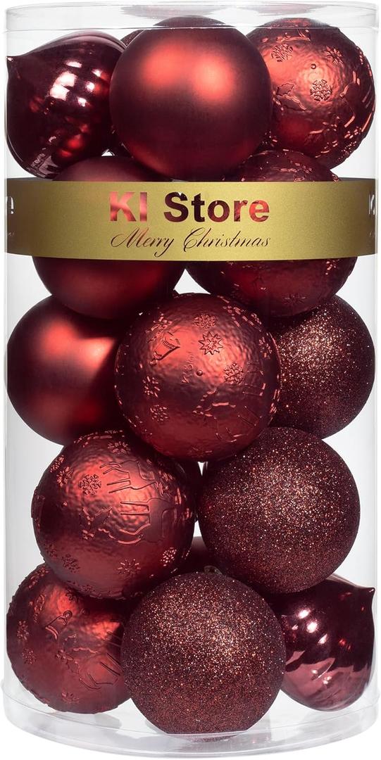 KI Store Burgundy Christmas Balls 20pcs 3.15-Inch Christmas Tree Decoration Ornaments for Xmas Tree Holiday Wreath Garland Decor Ornaments Hooks Included