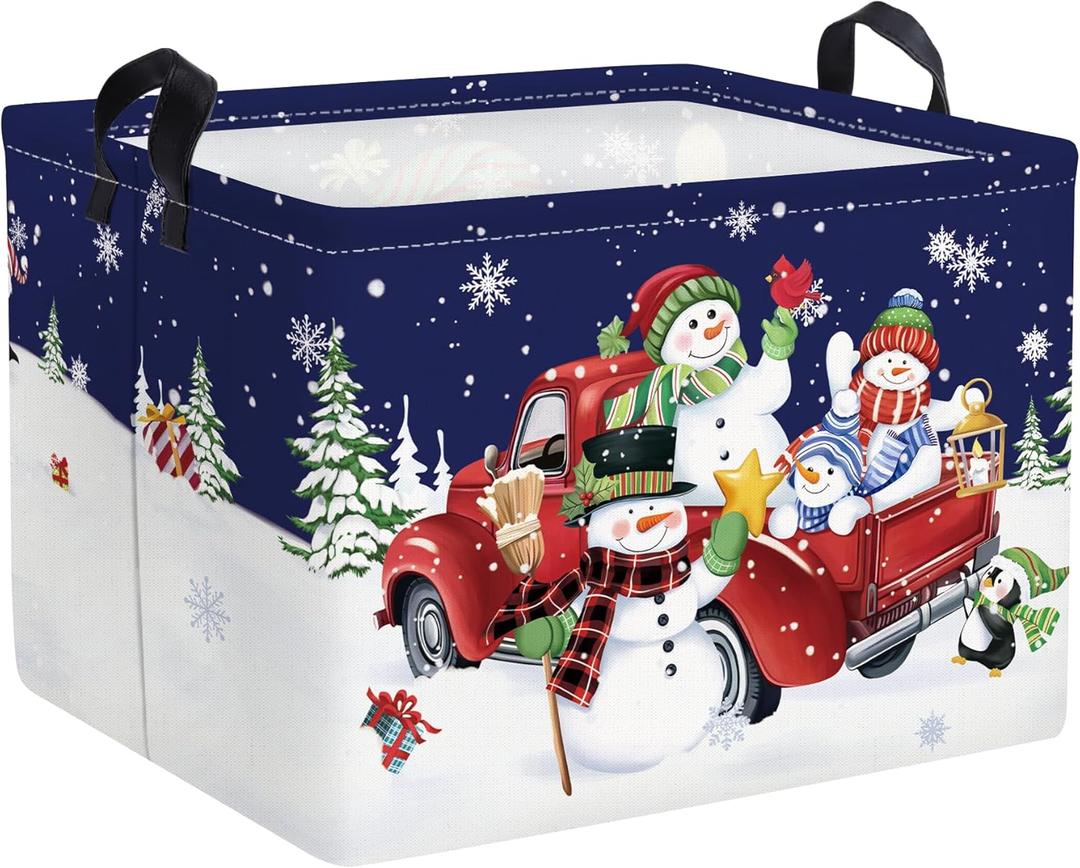 Clastyle Gnome Penguin Snowman Basket Christmas Tree Snowflake Gift Basket Winter Moon Night Storage Bin Rectangle Kid Clothes Toy Book Shelf Basket