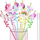 LEDUO 24Pcs Reusable Unicorn Drinking Plastic Straws,Silly Crazy Straws for Kids-Party Supplies-Party Favors Decorations-Rainbow Unicorn Theme Birthday Party Drinking Straw for Girls Boys