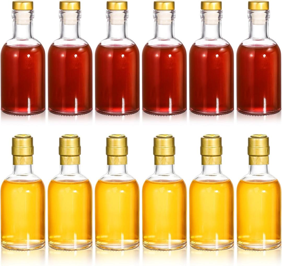 Hacaroa 12 Pack Small Glass Liquor Bottles with T-Top Caps and Heat Shrink Capsules, 3 Oz (100ml) Clear Vodka Bottles, Travel Shots Bottles for Wine, Alcohol, Whiskey, Beverages