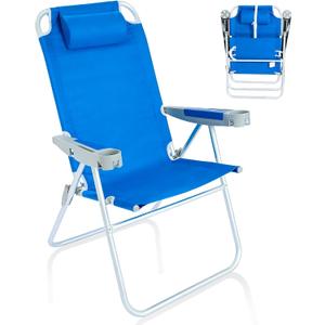 SUNNYFEEL Oversized Tall Folding Beach Chair Lightweight, 17" Portable Sand Chair for Adults Heavy Duty 500 LBS with Cup Holders, Foldable High Camping Lawn Chairs for Camp/Outdoor/Picnic/Sports, 1-pack