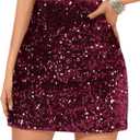 SOFIA'S CHOICE Women Sequin Mini Skirts High Waisted Sparkly Skirt Night Out Party Red, Small