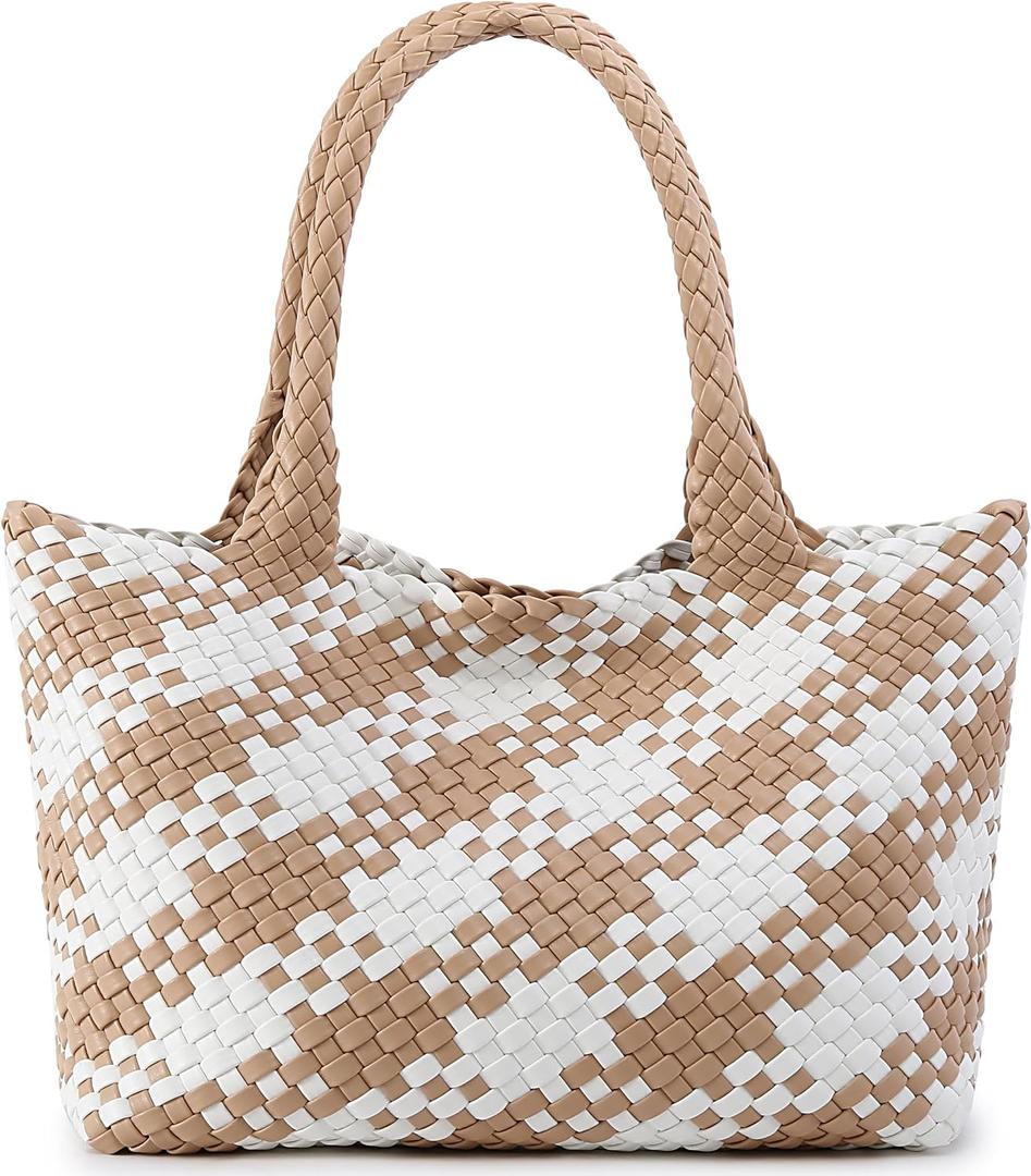 Woven Shoulder Bags for Women, Top Handle Tote Bag Vegan Leather Handbag