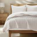 EVERGRACEHOME 100% Cotton Box Stitch Quilt Bedding Set King Size 3 Pieces, Garment-Washed Lightweight Soft Cozy Coverlet, Oversized Quilted Bedspread Sets with 2 Shams for All Season, Bright White