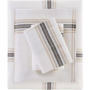 Woolrich Cotton Sheet Set Cottage Charms Print, 100% Cotton Flannel Sheets Warm & Fuzzy Bedding Set Queen Size Sheets, Fitted Pocket Fits Up to 14" Mattress, Queen Tan Plaid 4 Piece