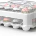 Cupcake Carrier, EXTRA LARGE LID, White Cupcake Holder Carries 24 Standard-Size Cupcakes, Muffin Traveler Two Tier Stand Reusable Cupcake Box