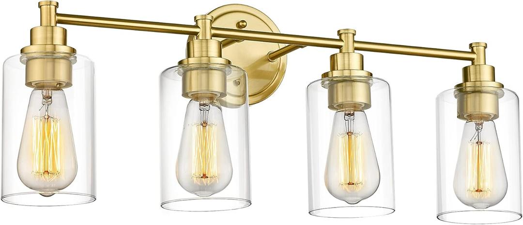 FEMILA Vanity Lights for Bathroom, Modern 4-Light Gold Bathroom Light Fixture, Wall Vanity Lamp with Champagne Gold Finish, 4FYC56B-4W BG