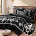 MaiRve Embroidery Queen Size Comforter Set Black, Boho Farmhouse Western Bedding Set 7 Pieces, All Season Bed in A Bag Comforter Set with Sheets, Pillowcases & Shams