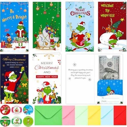 Dazotic Christmas Money Holder Cards with Envelopes and Stickers, 6 Assorted Designs Christmas Greeting Cards Bulk Perfect for Holiday Greetings