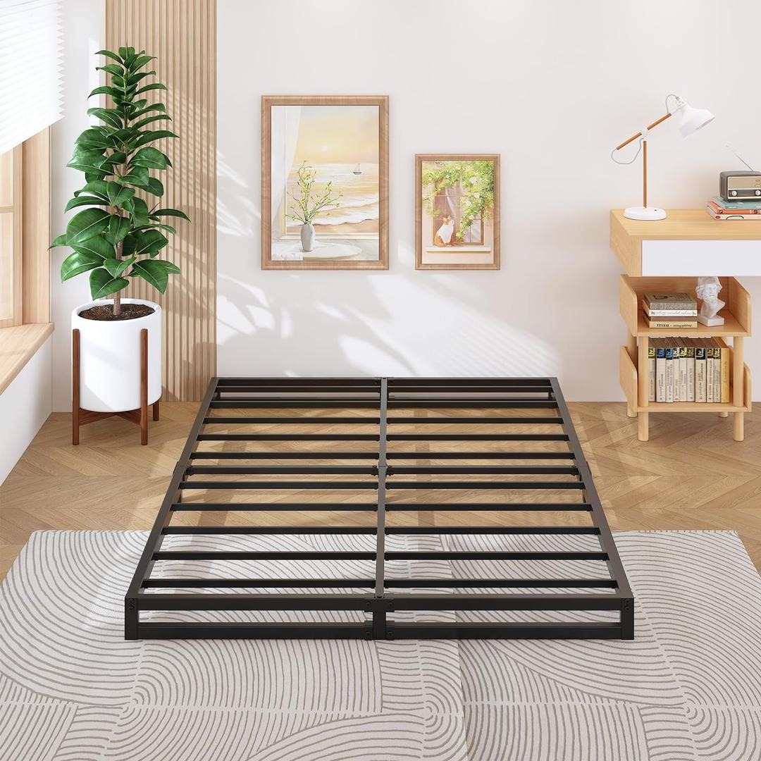 Lutown-Teen 4 Inch California King Bed Frames No Box Spring Needed Heavy Duty Metal Cal King Platform for Mattress Foundation, Noise Free, Easy Assembly, Black