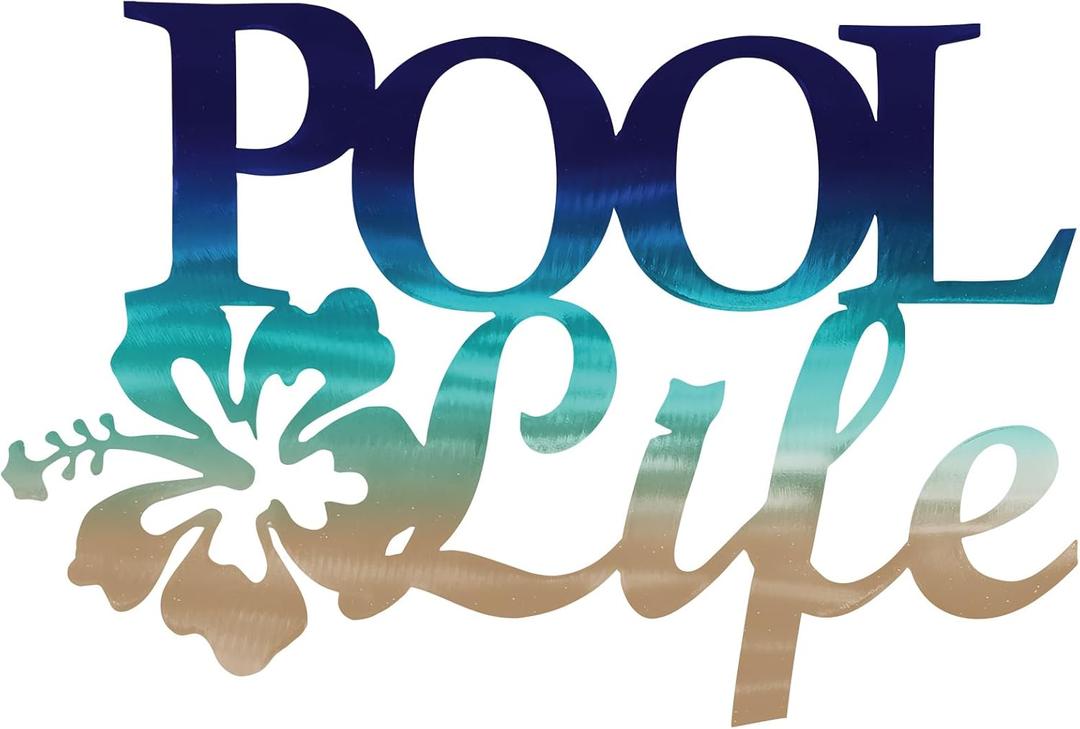 Tandefio Pool Life Metal Wall Art Decor Hibiscus Flower Coastal Metal Wall Art Tropical Outdoor Decor Swimming Pool Sign for Summer Beach Patio Living Room Bathroom Boat Decorations (Blue Gradient)