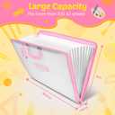 11x17 Kids Art Portfolio - Accordian File Organizer with 13 Pockets, Art Portfolio for Kids with Handle and Zipper Closure - Oxford Cloth, Frosted Translucent Artwork Folder for Children - Pink