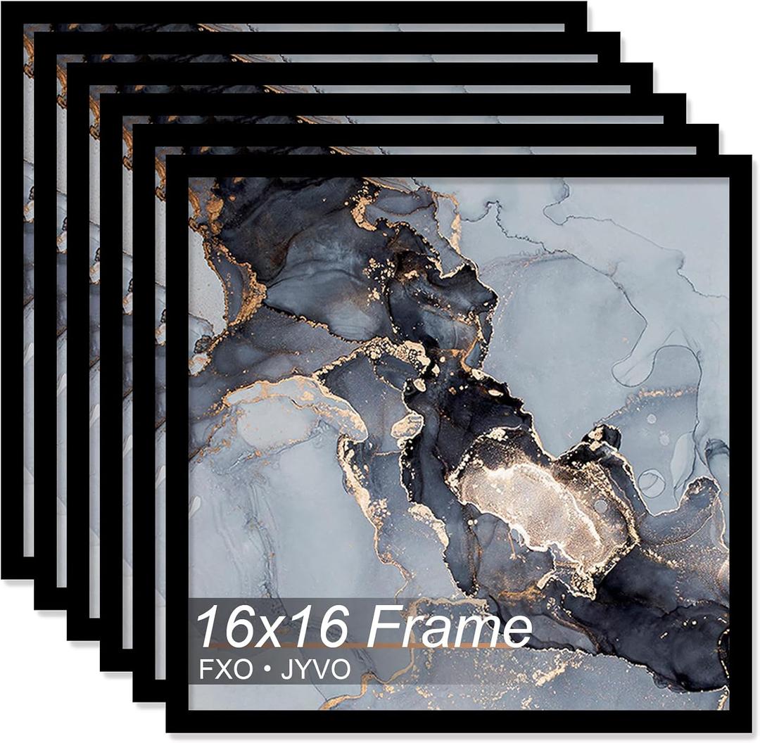 Fxojyvo 16x16 Frame Set of 6, Black Picture Frame for 16 x 16 Square Picture Poster Photo, Light Weight and High Transparent 16 by 16 Frame for Wall - 6 Pack/Black/16 x16