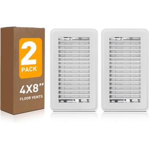 Floor Vent Covers 4x8, White Floor Register, Heavy Duty Walkable Metal Air Vent Covers for Home Floor, Heater Vent Registers with Adjustable Air Supply Lever, 2 Pack