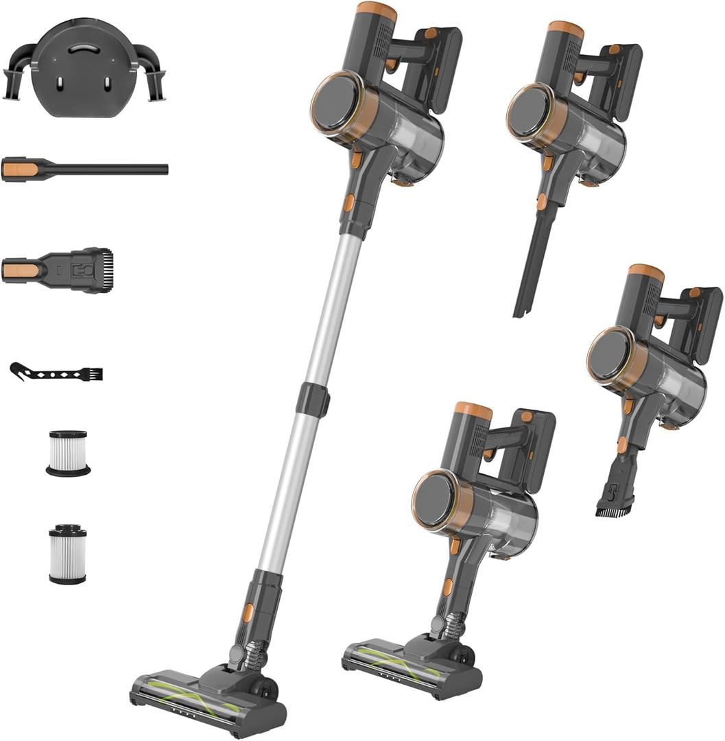 Cordless Vacuum Cleaner, Stick Vac with Tangle-Resistant Design, Up to 50 Minutes, 450W45KPA Powerful Suction, Rechargeable, Lightweight, and Versatile for Carpet, Hard Floor, Pet Hair (Glod)