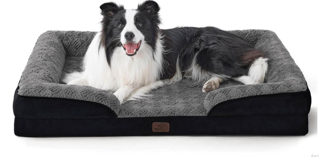 Bedsure Orthopedic Dog Beds Large Sized Dog - Washable Large Dog Cat Bed Waterproof, Comfort Dogs Couch Sofa with Washable Removable Cover, Pet Bed with Nonskid Bottom, Plush-Black, 35"