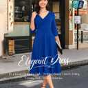 Bbonlinedress Midi Cocktail Dress Formal Wedding Guest 3/4 Sleeve Church V-Neck Work A-Line Swing Tea Party Dress (Blue, L)
