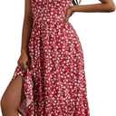 GUBERRY Summer Dresses for Women Midi Sleeveless Elastic Straps Square Neck A Line Casual Sundress for Women (Red, S)