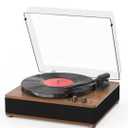3-Speed Vinyl Record Player Sleek Bluetooth Turntable Full-Size Platter with Bluetooth Input/Output, Built-in Speakers, Counterweight & Auto-Stop with RCA/AUX Out, Tan