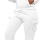 LovelyWholesale Sweatsuits Women 2 Piece Outfit Hoodies and Cargo Sweatpants Matching Sets White Small