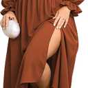 SCOMCHIC Women's Plus Size Maxi Dress Long Sleeve Square Neck Dress Casual Smocked Ruffle Swing Flowy Long Fall Dresses Rust Red 2XL